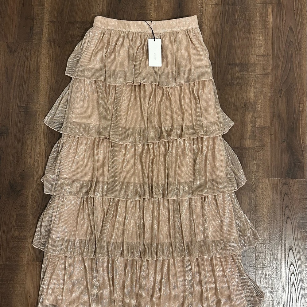 Tiered Ruffle Metallic blush pink Maxi Skirt
